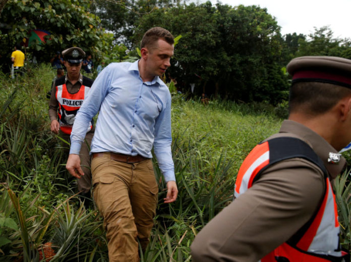 Polish TV journalist Wojciech Bojanowski is detained by police for flying a drone nar Tham Luang cave complex in the northern province of Chiang Rai