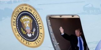 Trump boards Air Force One to head for summit with Kim Jong Un saying dictator will make the ‘right choice’ on denuclearization – as North Korean’s armored train moves through China at 37mph
