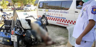 Sad end for Finnish man near a Thai temple in Pattaya as he is found collapsed on his distinctive motorbike