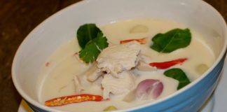 Authentic tom kha gai (thai coconut chicken soup)